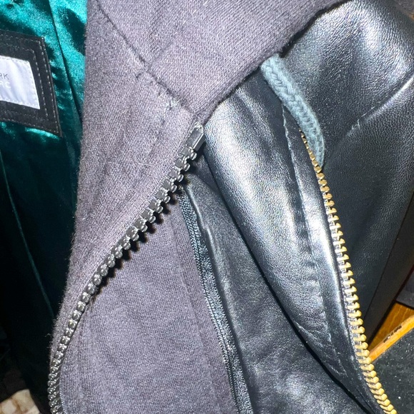 Marc New York black genuine leather jacket with removable hood green interior - Picture 4 of 11